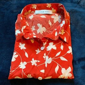 Amour Vert Silk Summer Crop Top Button Down NWOT